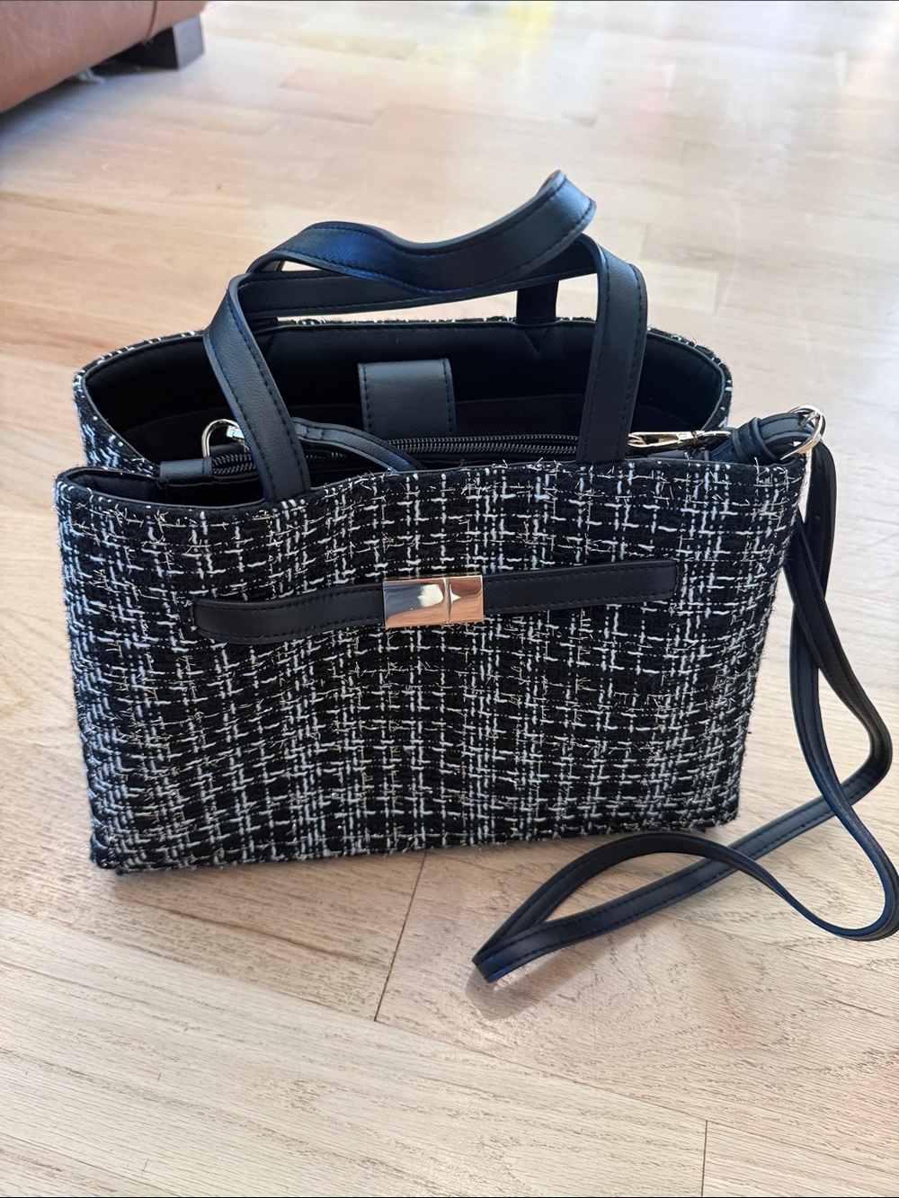 a new day Black & White Tweed Crossbody Satchel
